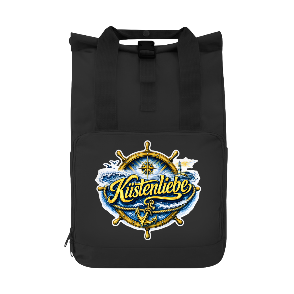 Rucksack mit Seitentasche  Küstenliebe #602 blau-gold Gr. L