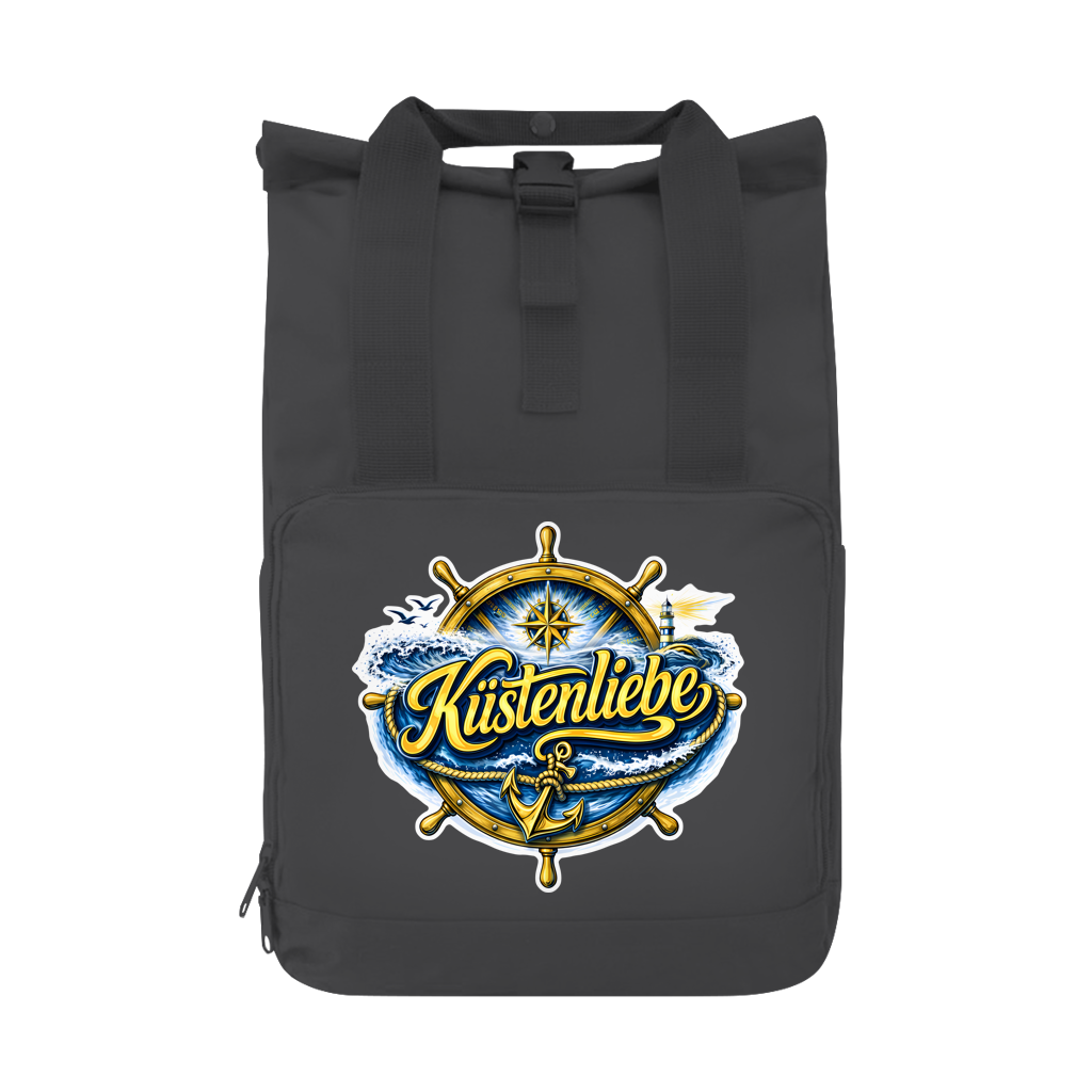 Rucksack mit Seitentasche  Küstenliebe #602 blau-gold Gr. L