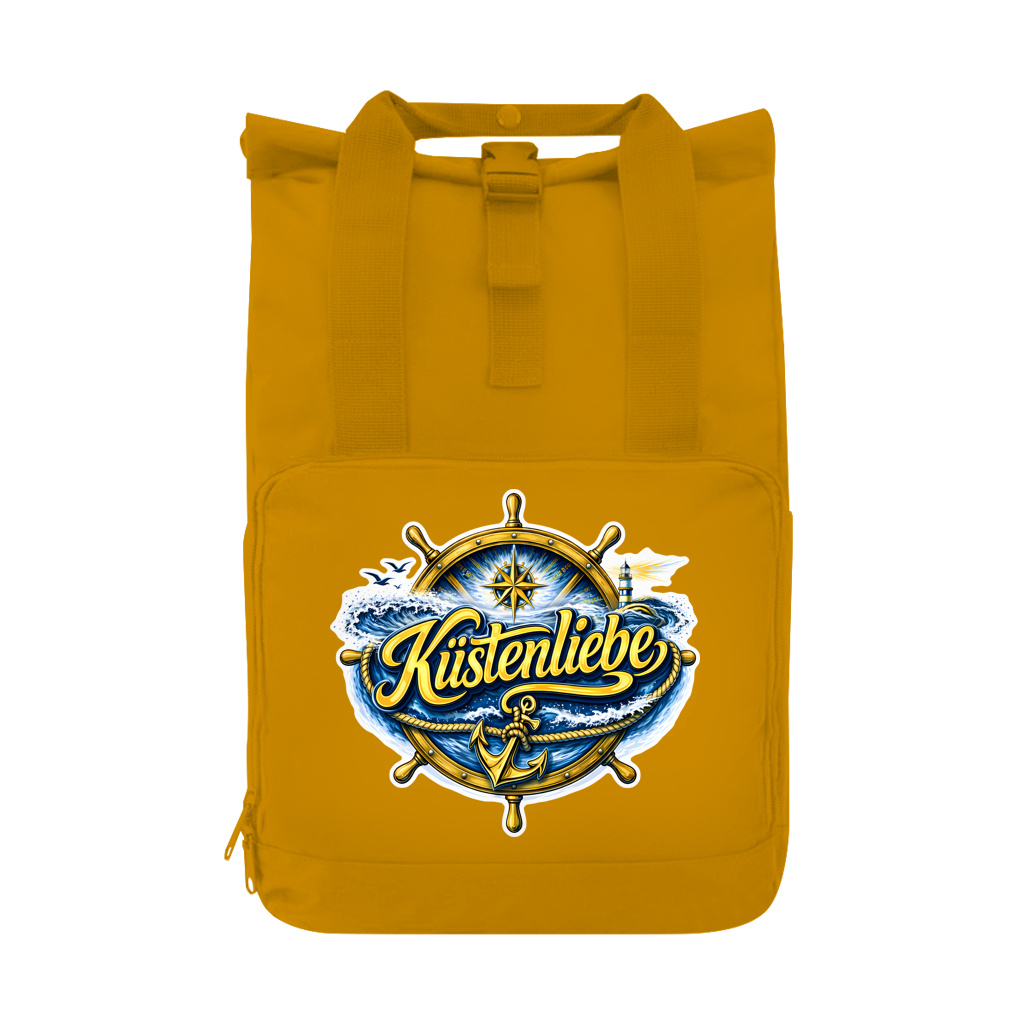 Rucksack mit Seitentasche  Küstenliebe #602 blau-gold Gr. L