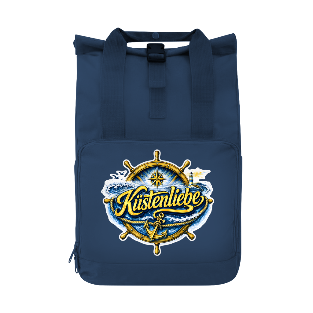 Rucksack mit Seitentasche  Küstenliebe #602 blau-gold Gr. L