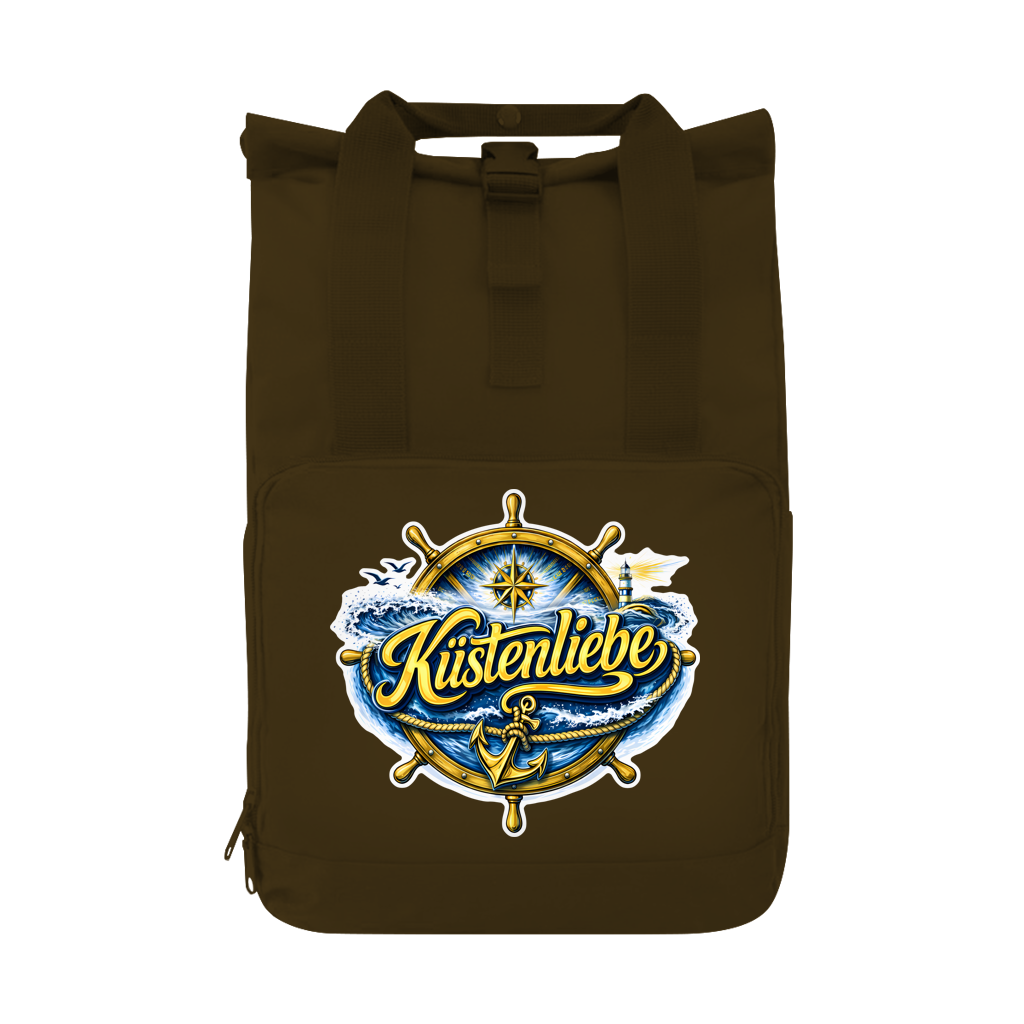 Rucksack mit Seitentasche  Küstenliebe #602 blau-gold Gr. L