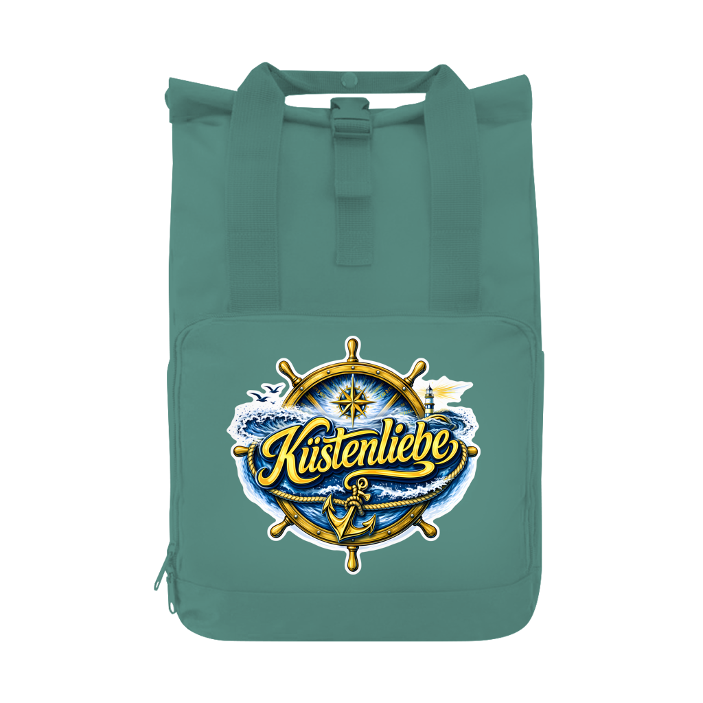 Rucksack mit Seitentasche  Küstenliebe #602 blau-gold Gr. L