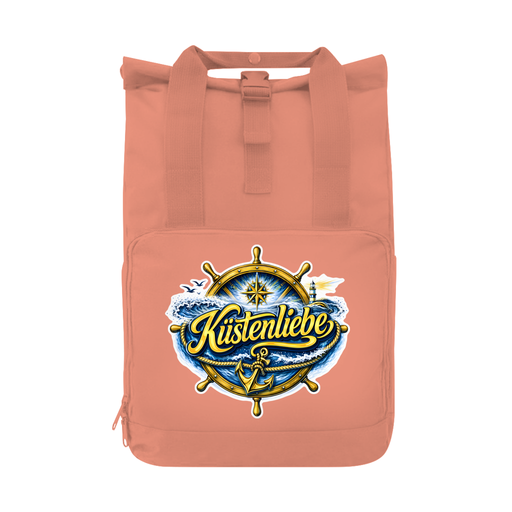 Rucksack mit Seitentasche  Küstenliebe #602 blau-gold Gr. L
