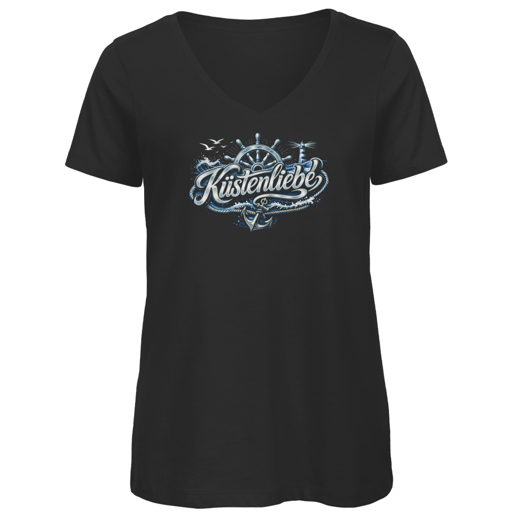 T-Shirt Damen V-Neck Küstenliebe #602 blau-silber