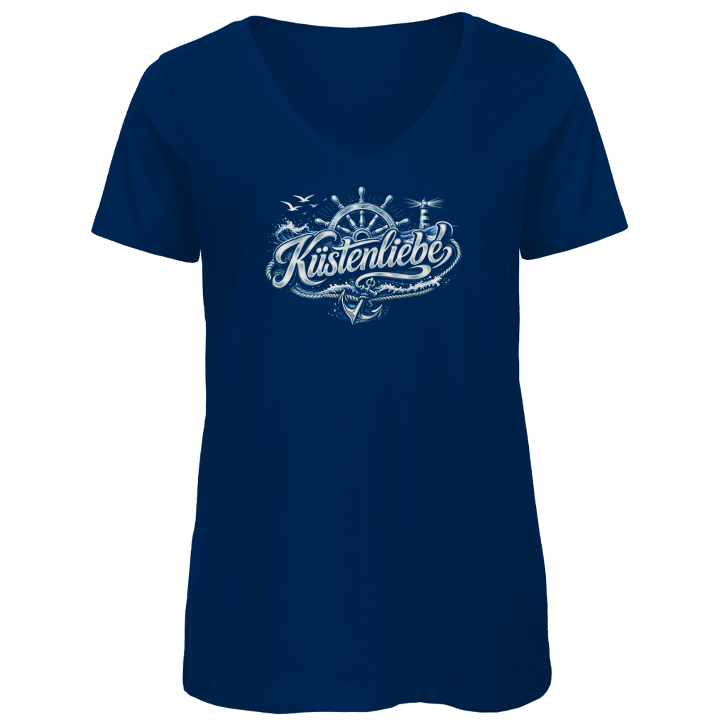 T-Shirt Damen V-Neck Küstenliebe #602 blau-silber