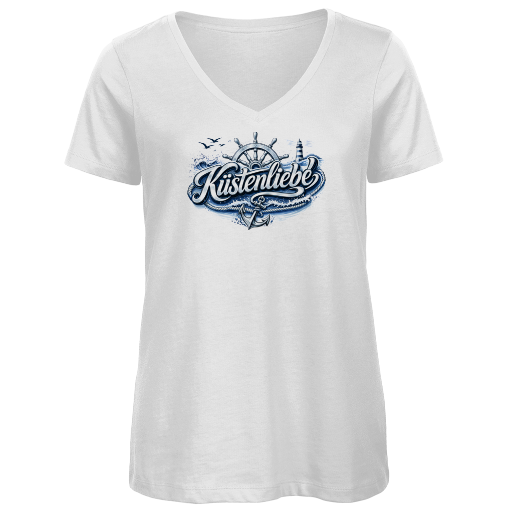 T-Shirt Damen V-Neck Küstenliebe #602 blau-silber
