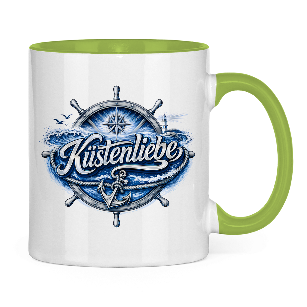 Keramik-Tasse zweifarbig  Küstenliebe #602 blau-silber