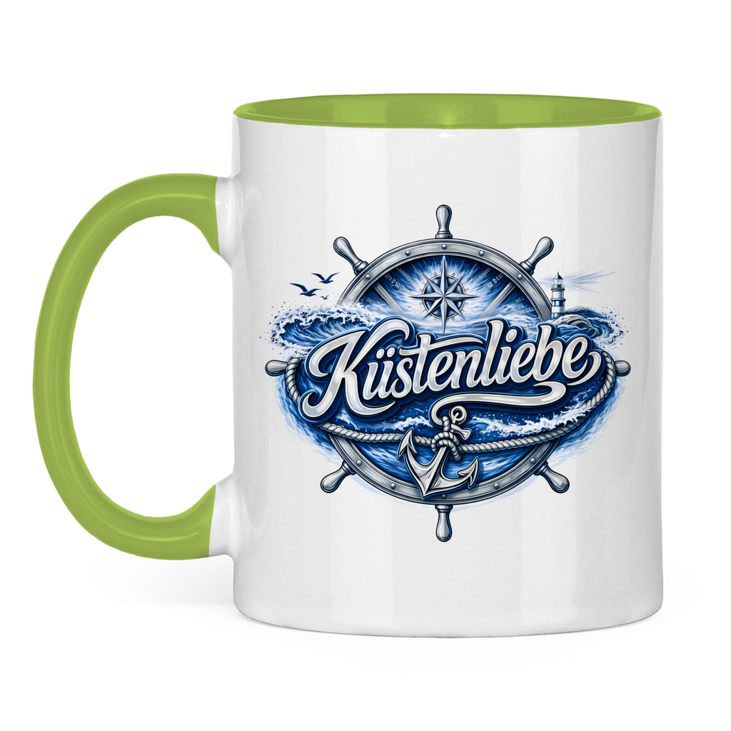 Keramik-Tasse zweifarbig  Küstenliebe #602 blau-silber