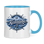 Keramik-Tasse zweifarbig  Küstenliebe #602 blau-silber
