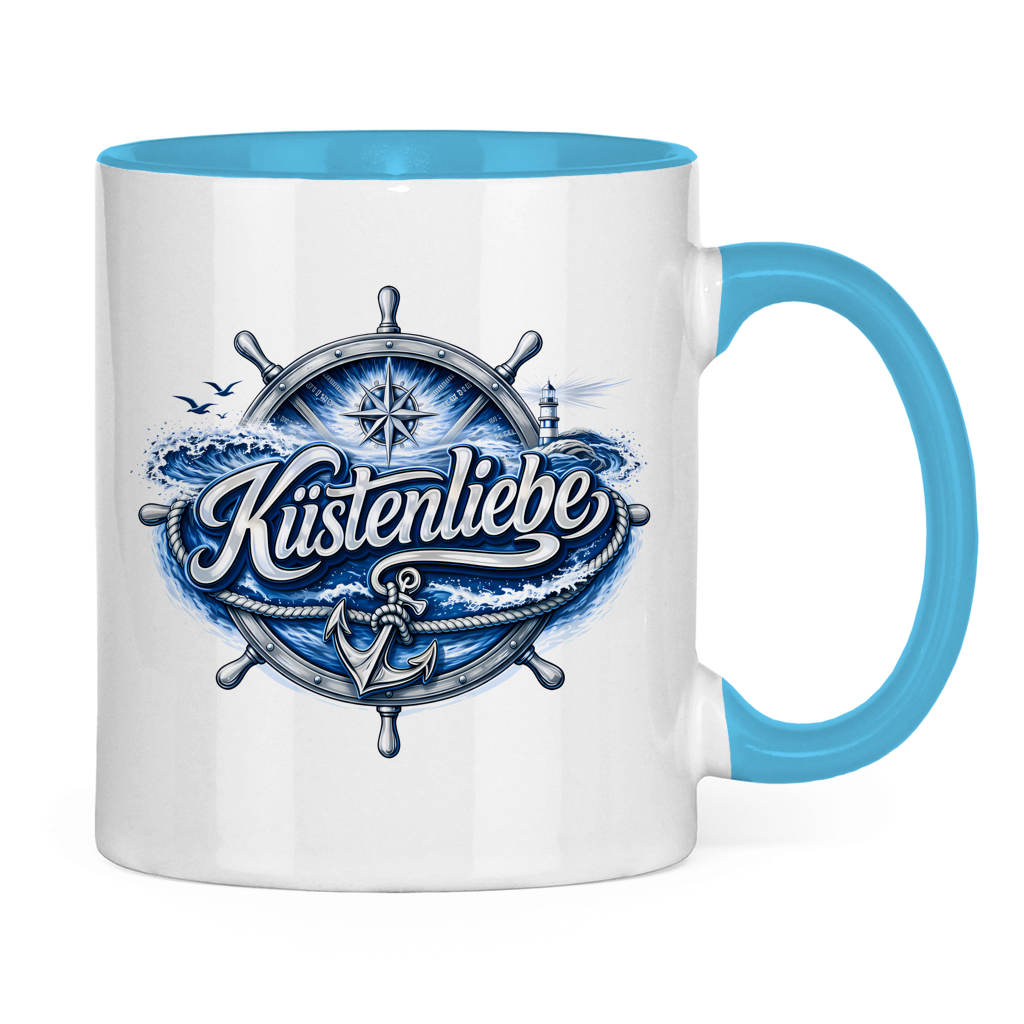 Keramik-Tasse zweifarbig  Küstenliebe #602 blau-silber