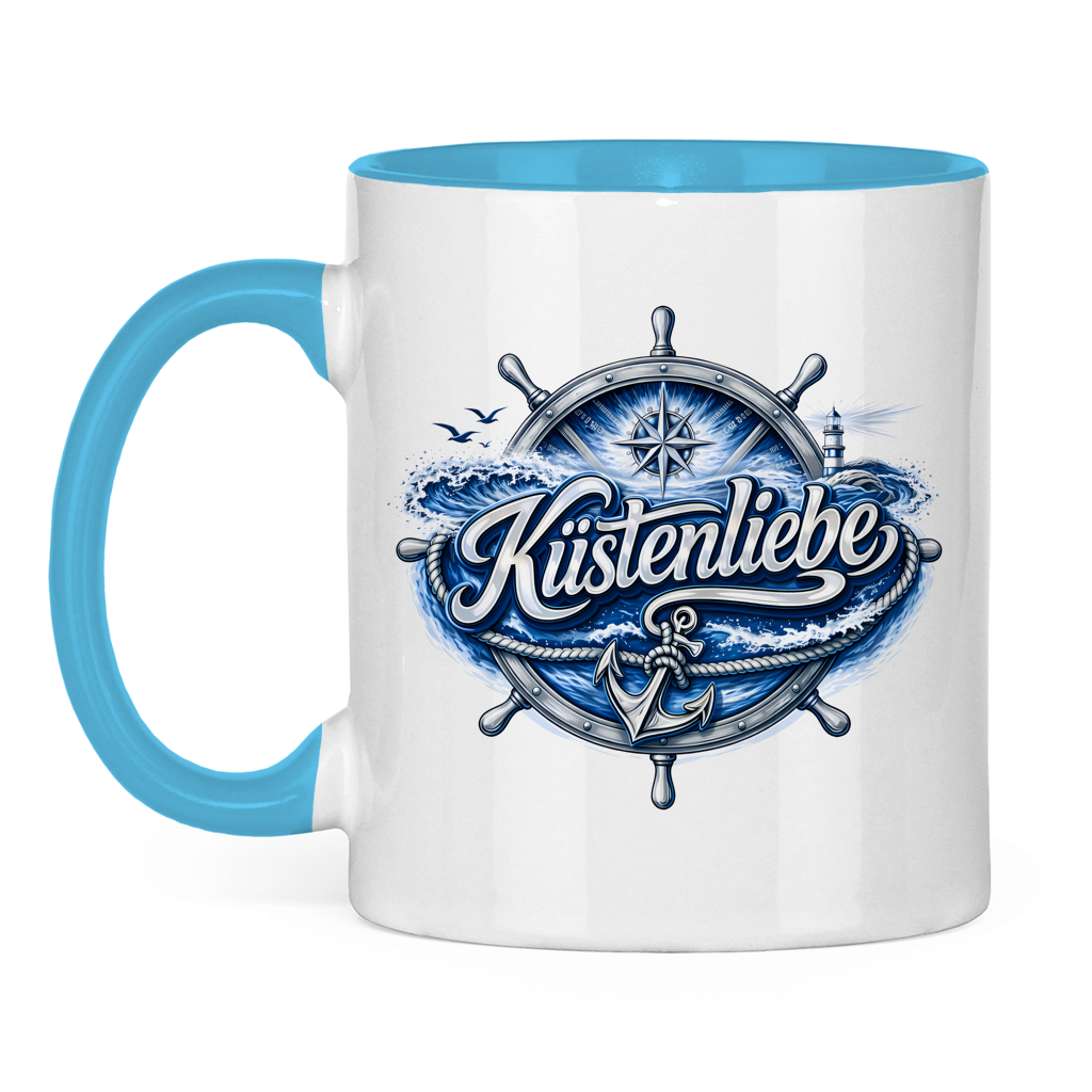 Keramik-Tasse zweifarbig  Küstenliebe #602 blau-silber