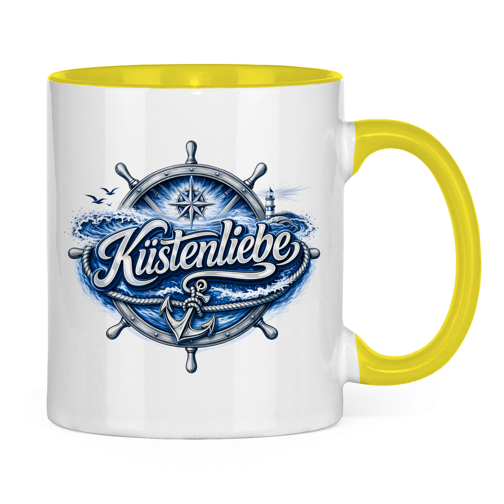Keramik-Tasse zweifarbig  Küstenliebe #602 blau-silber