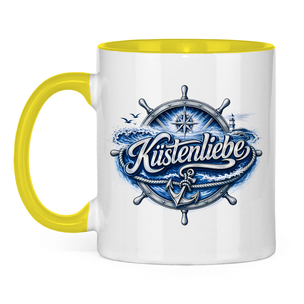 Keramik-Tasse zweifarbig  Küstenliebe #602 blau-silber
