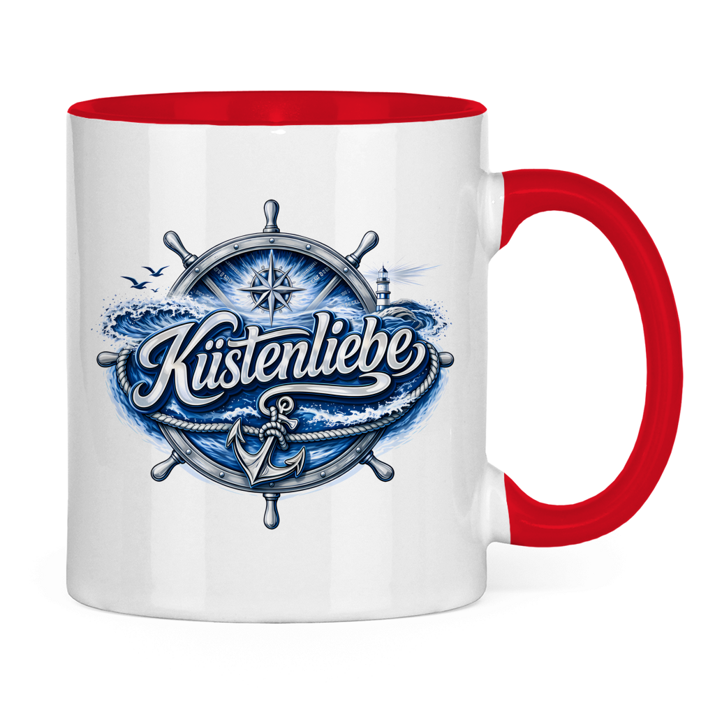 Keramik-Tasse zweifarbig  Küstenliebe #602 blau-silber