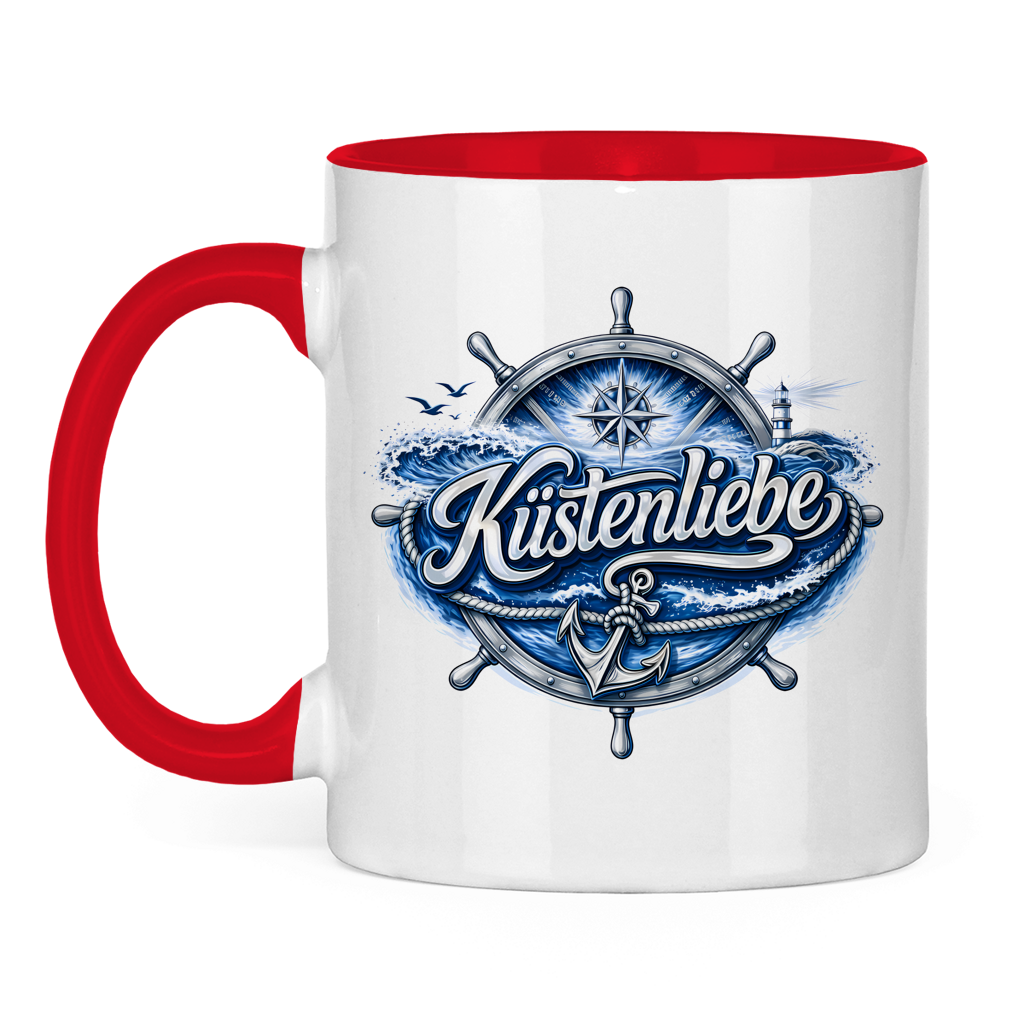Keramik-Tasse zweifarbig  Küstenliebe #602 blau-silber