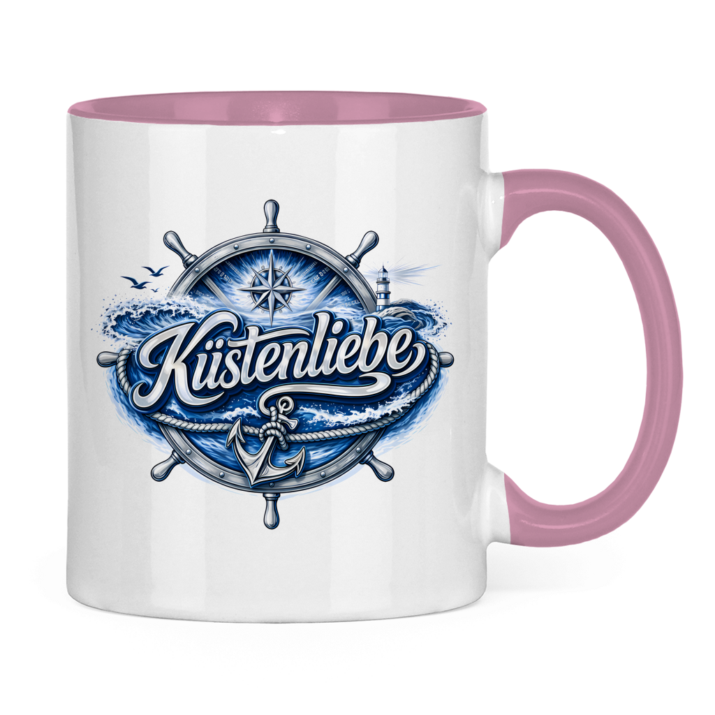 Keramik-Tasse zweifarbig  Küstenliebe #602 blau-silber