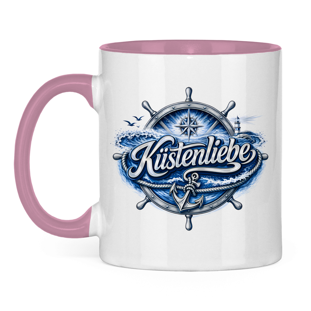 Keramik-Tasse zweifarbig  Küstenliebe #602 blau-silber