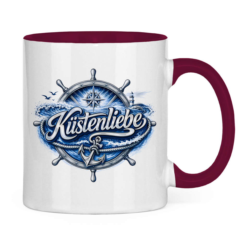 Keramik-Tasse zweifarbig  Küstenliebe #602 blau-silber