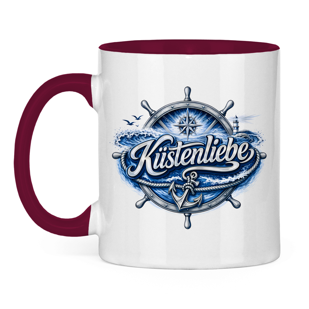 Keramik-Tasse zweifarbig  Küstenliebe #602 blau-silber