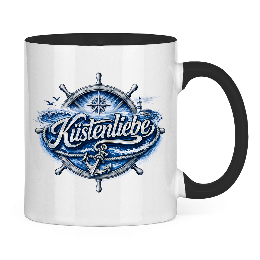 Keramik-Tasse zweifarbig  Küstenliebe #602 blau-silber