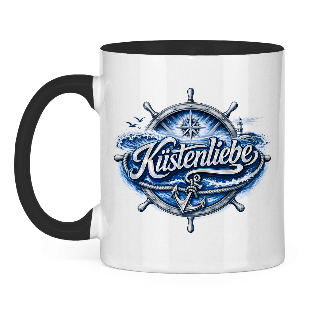 Keramik-Tasse zweifarbig  Küstenliebe #602 blau-silber