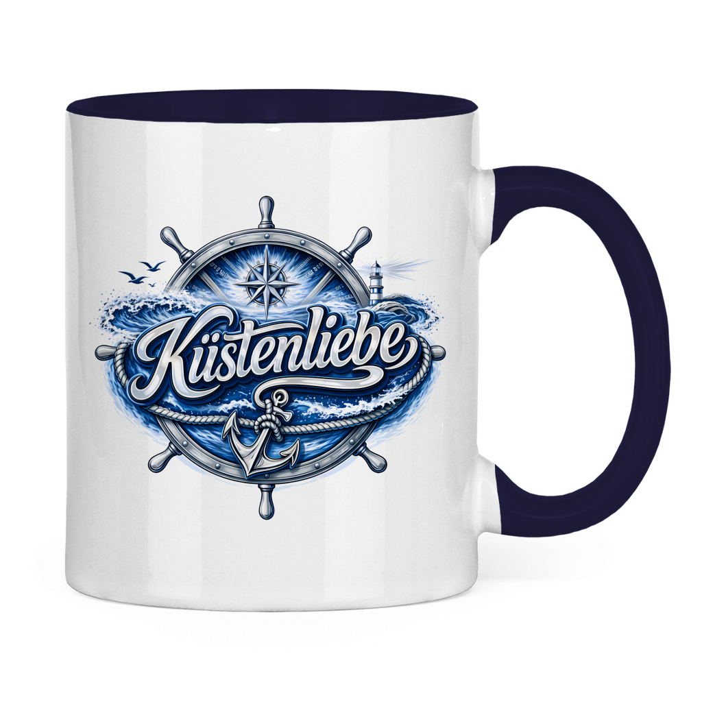 Keramik-Tasse zweifarbig  Küstenliebe #602 blau-silber