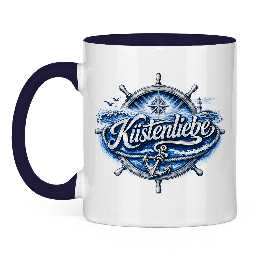 Keramik-Tasse zweifarbig  Küstenliebe #602 blau-silber