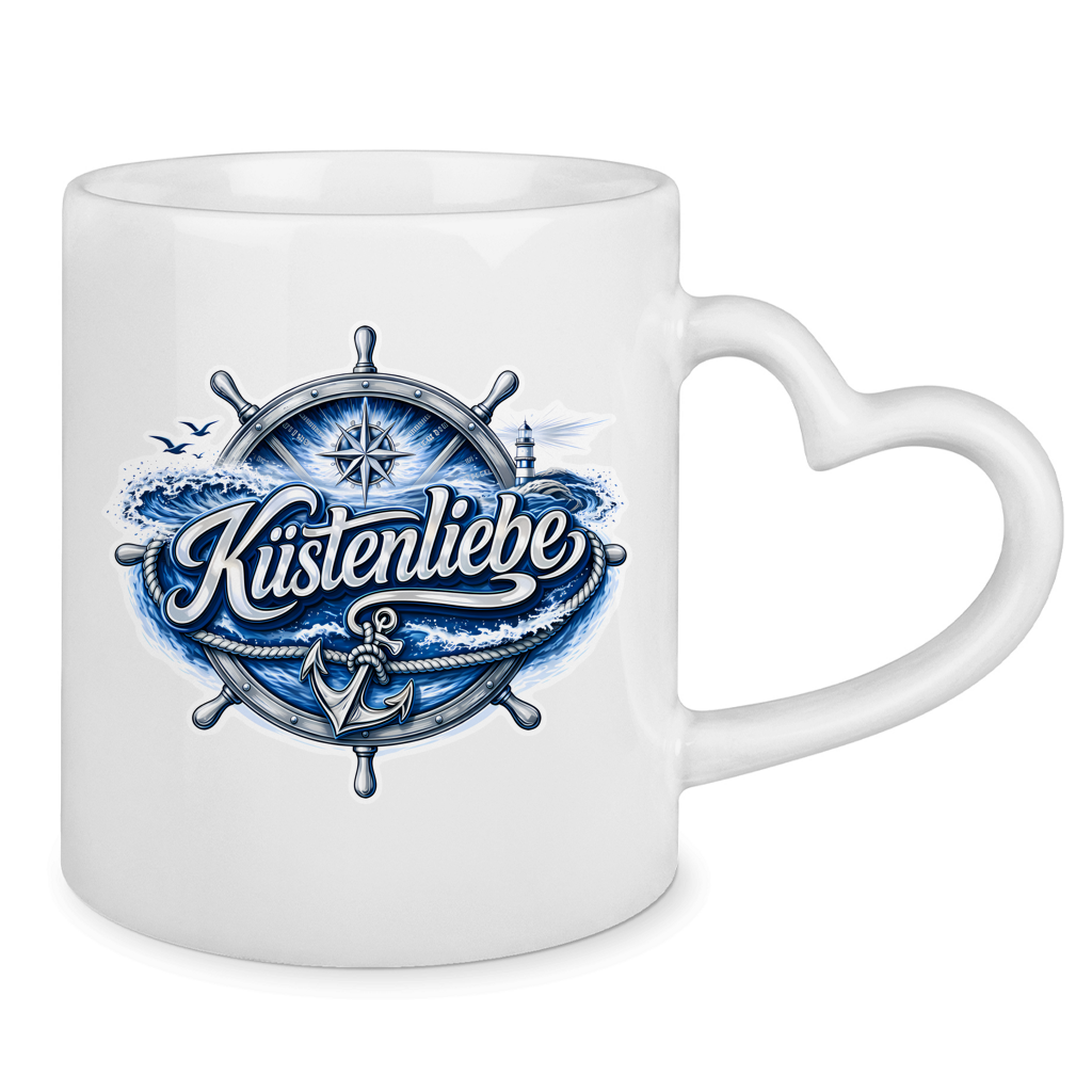 Keramik-Tasse mit Herzhenkel Küstenliebe #602 blau-silber