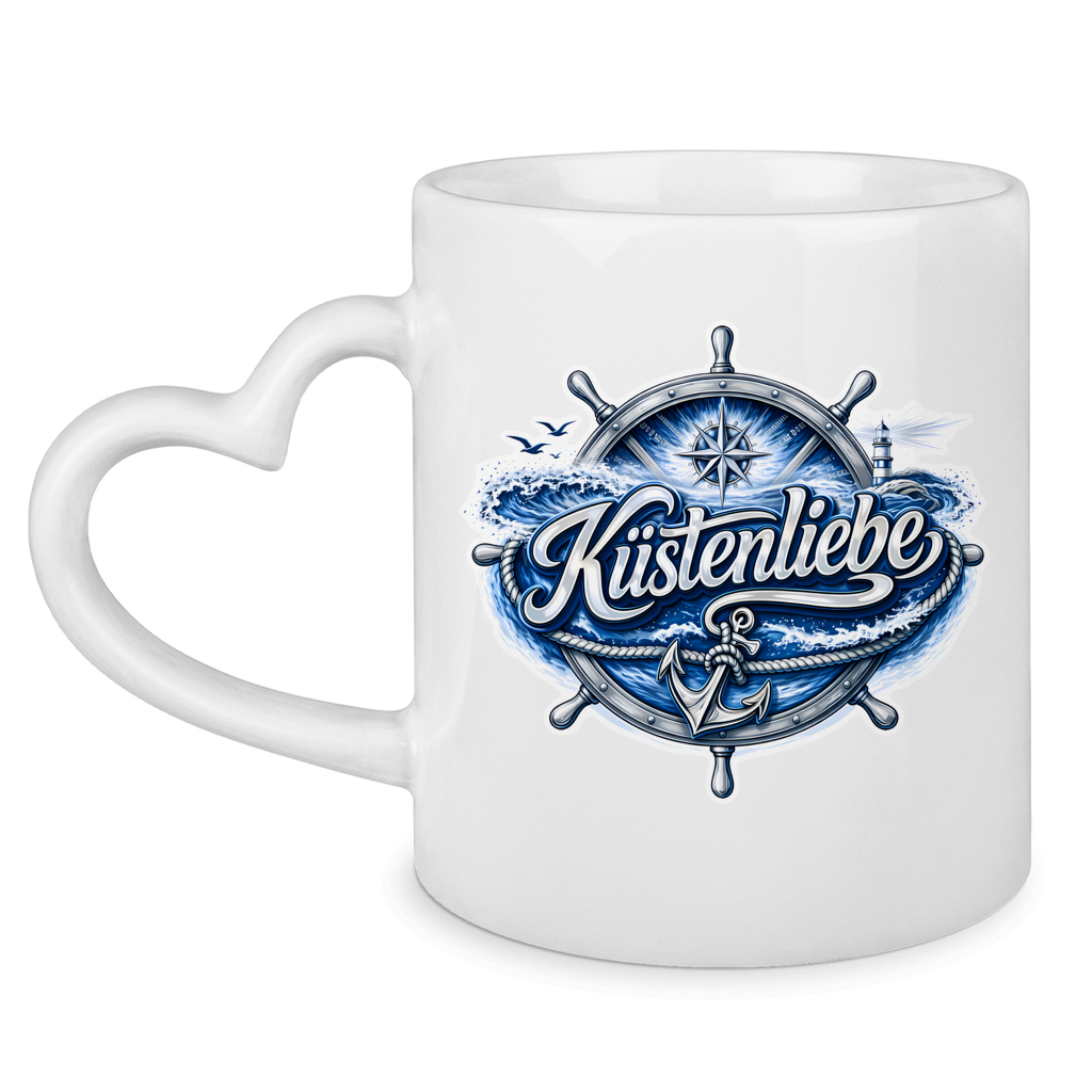 Keramik-Tasse mit Herzhenkel Küstenliebe #602 blau-silber