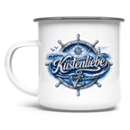 Emaille Tasse  Küstenliebe #602 blau-silber