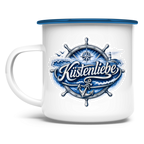 Emaille Tasse  Küstenliebe #602 blau-silber