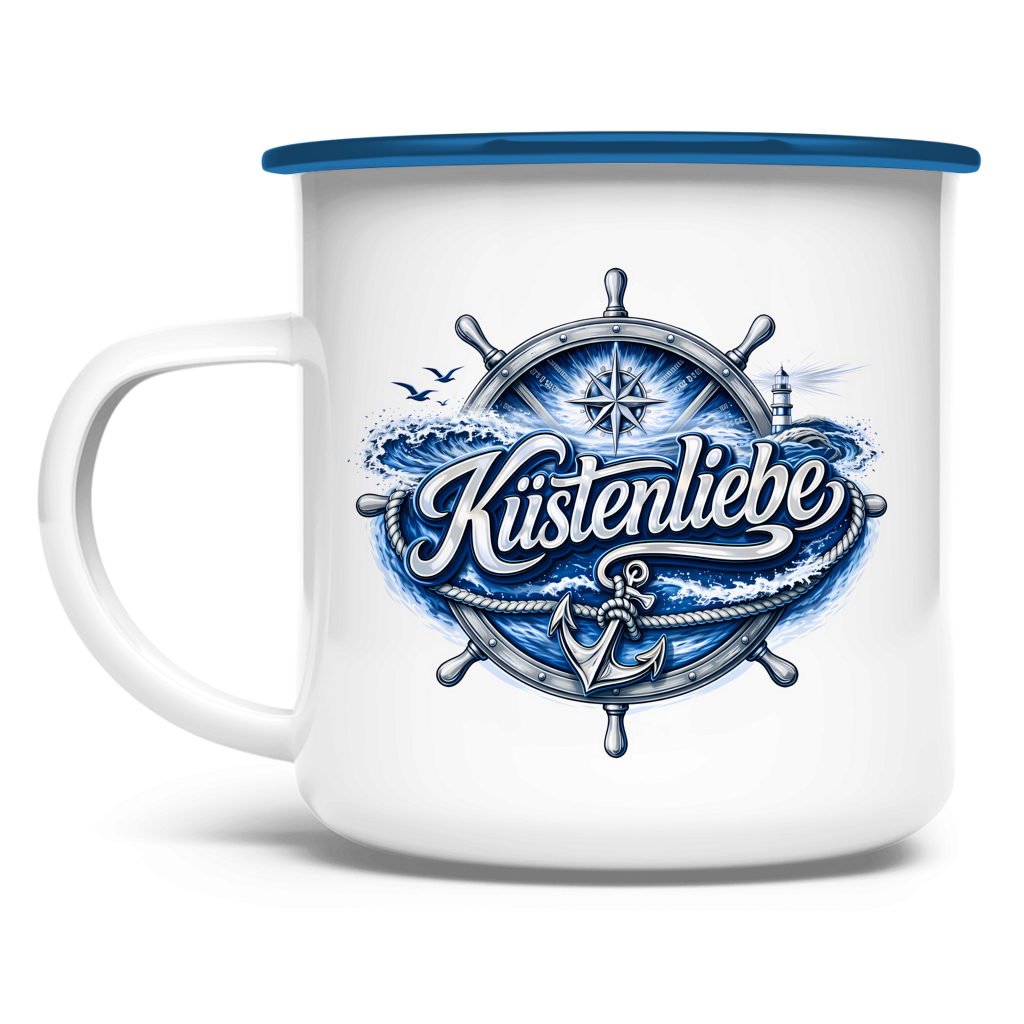 Emaille Tasse  Küstenliebe #602 blau-silber