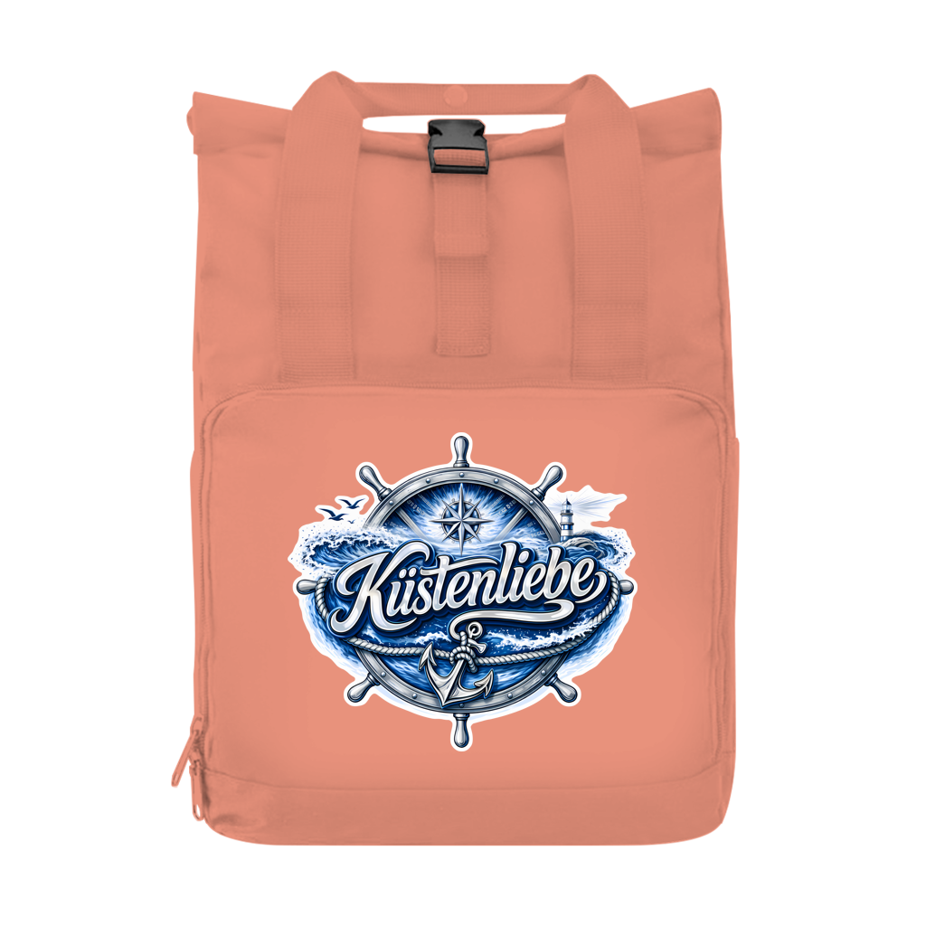 Rucksack mit Seitentasche  Küstenliebe #602 blau-silber Gr. S