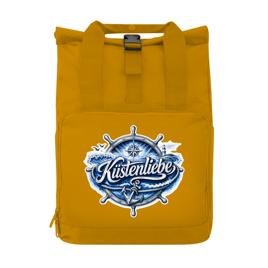 Rucksack mit Seitentasche  Küstenliebe #602 blau-silber Gr. S