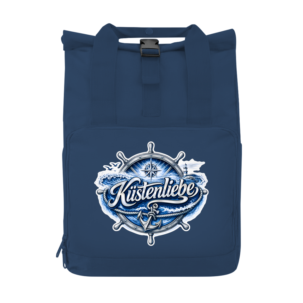 Rucksack mit Seitentasche  Küstenliebe #602 blau-silber Gr. S