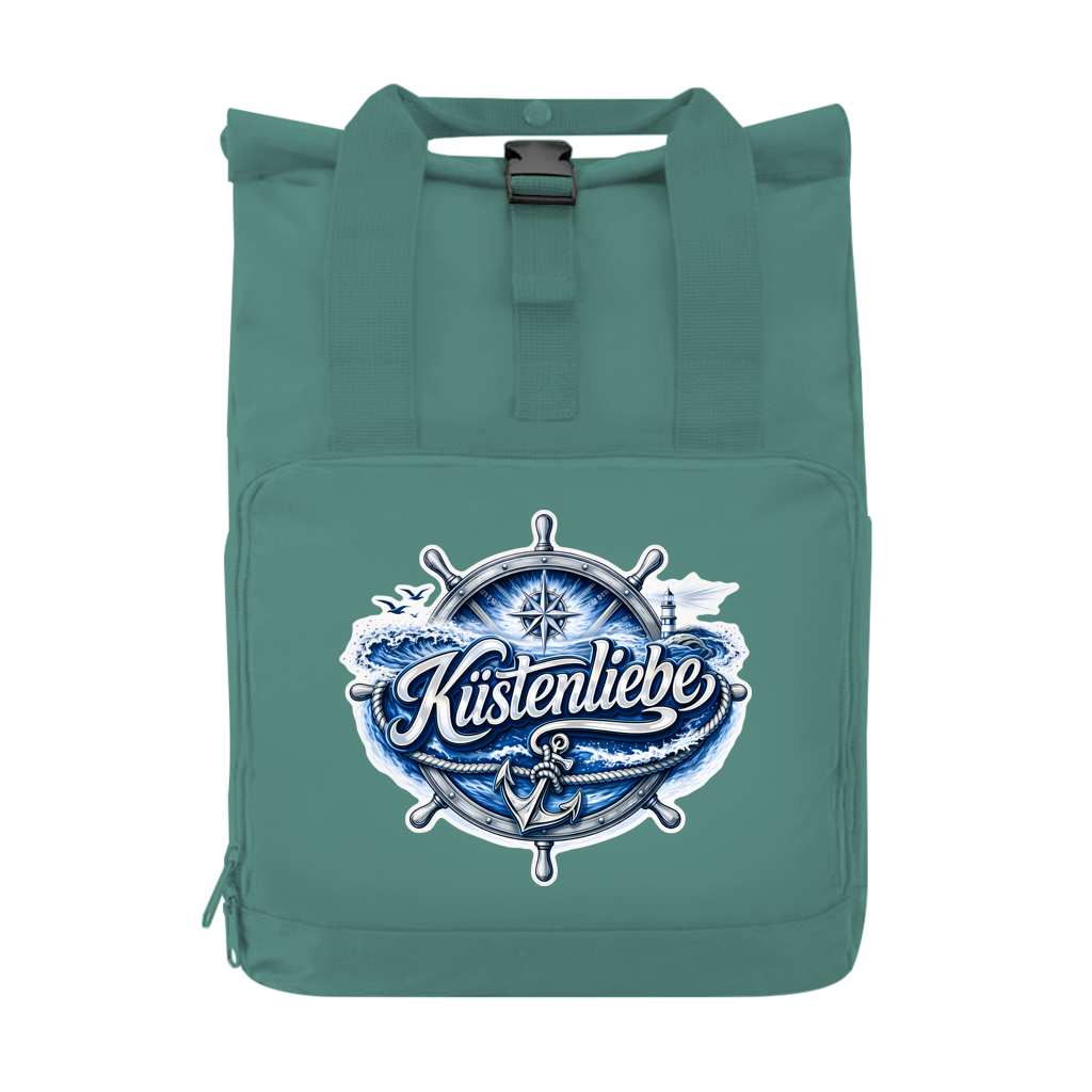 Rucksack mit Seitentasche  Küstenliebe #602 blau-silber Gr. S