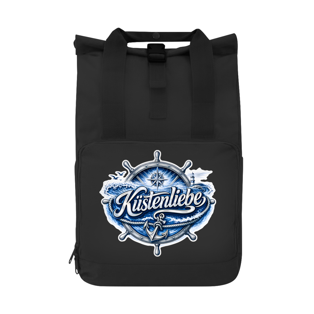 Rucksack mit Seitentasche  Küstenliebe #602 blau-silber Gr. L