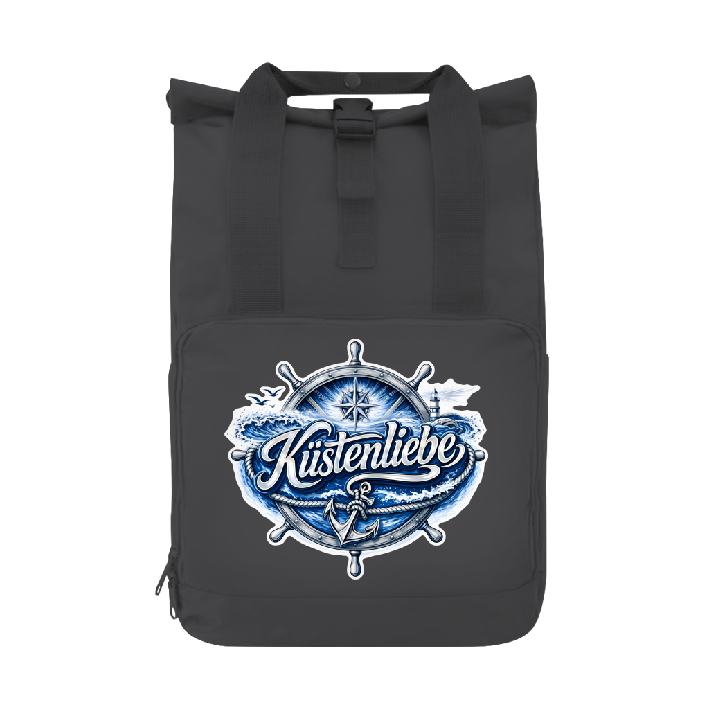 Rucksack mit Seitentasche  Küstenliebe #602 blau-silber Gr. L