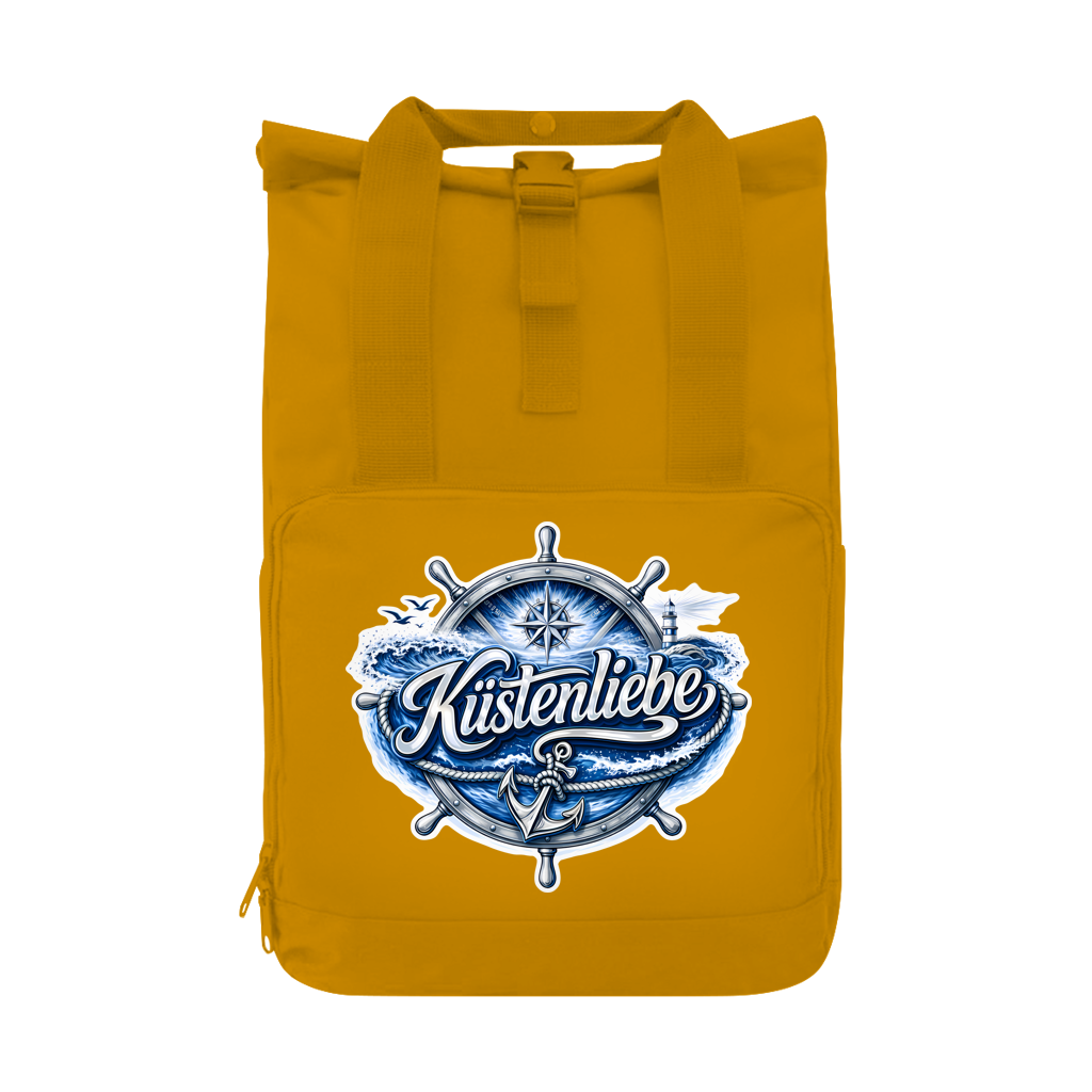 Rucksack mit Seitentasche  Küstenliebe #602 blau-silber Gr. L
