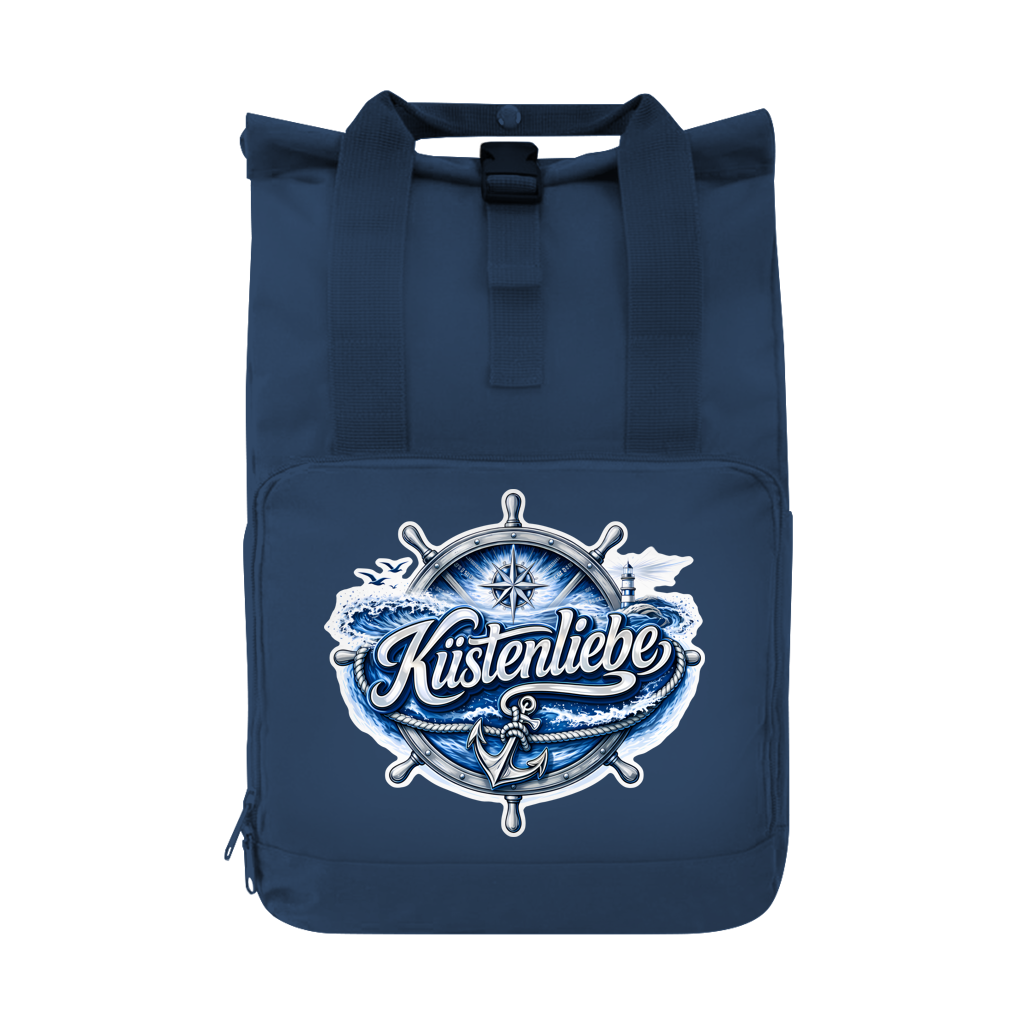 Rucksack mit Seitentasche  Küstenliebe #602 blau-silber Gr. L