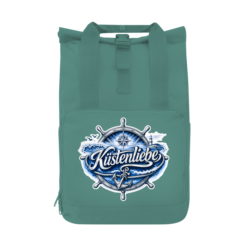 Rucksack mit Seitentasche  Küstenliebe #602 blau-silber Gr. L