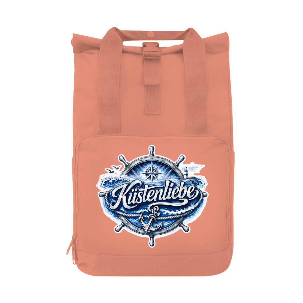 Rucksack mit Seitentasche  Küstenliebe #602 blau-silber Gr. L