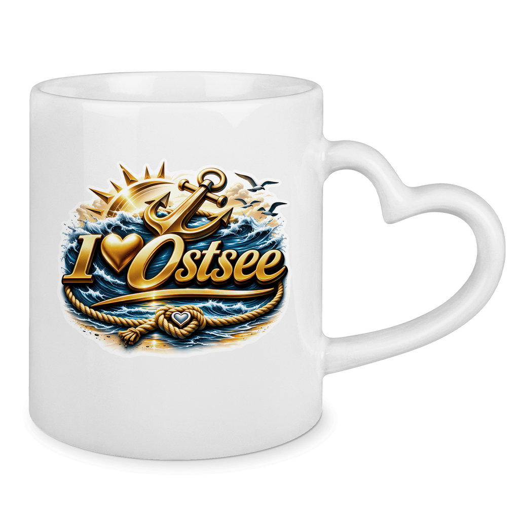 Keramik-Tasse mit Herzhenkel  love Ostsee #607 gold