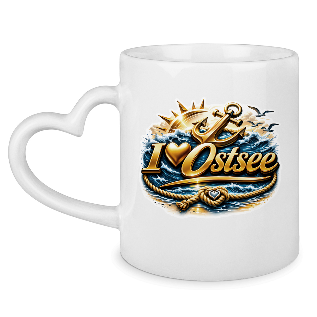 Keramik-Tasse mit Herzhenkel  love Ostsee #607 gold