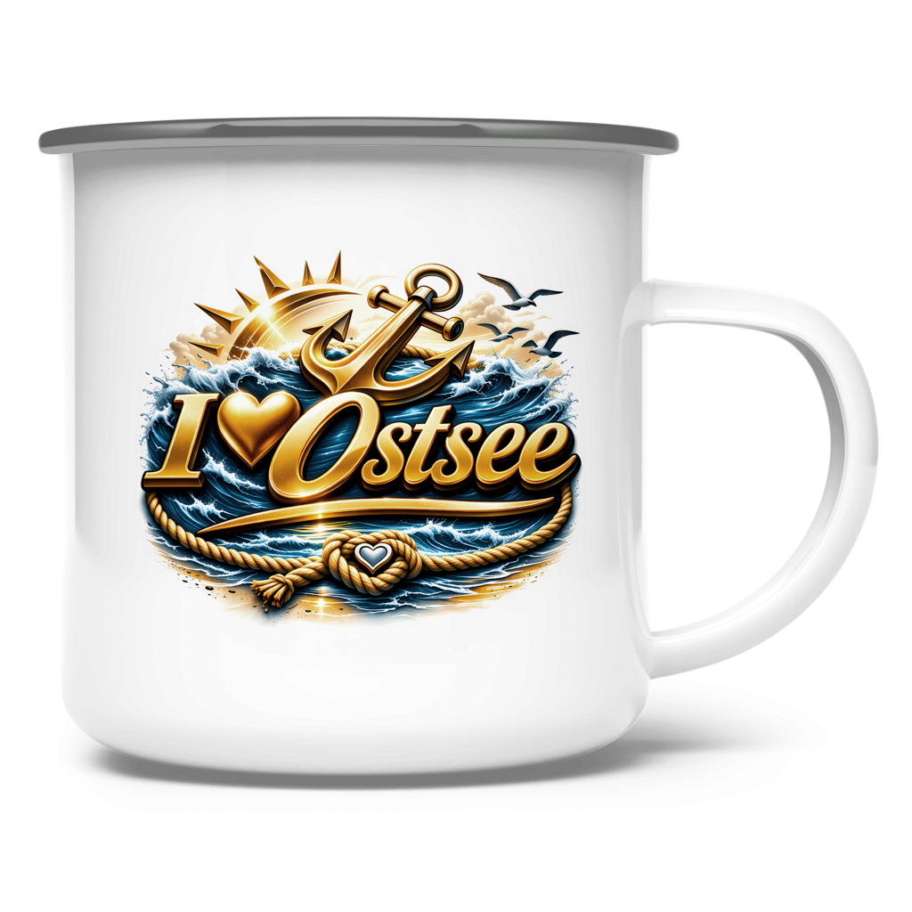 Emaille Tasse  love Ostsee #607 gold
