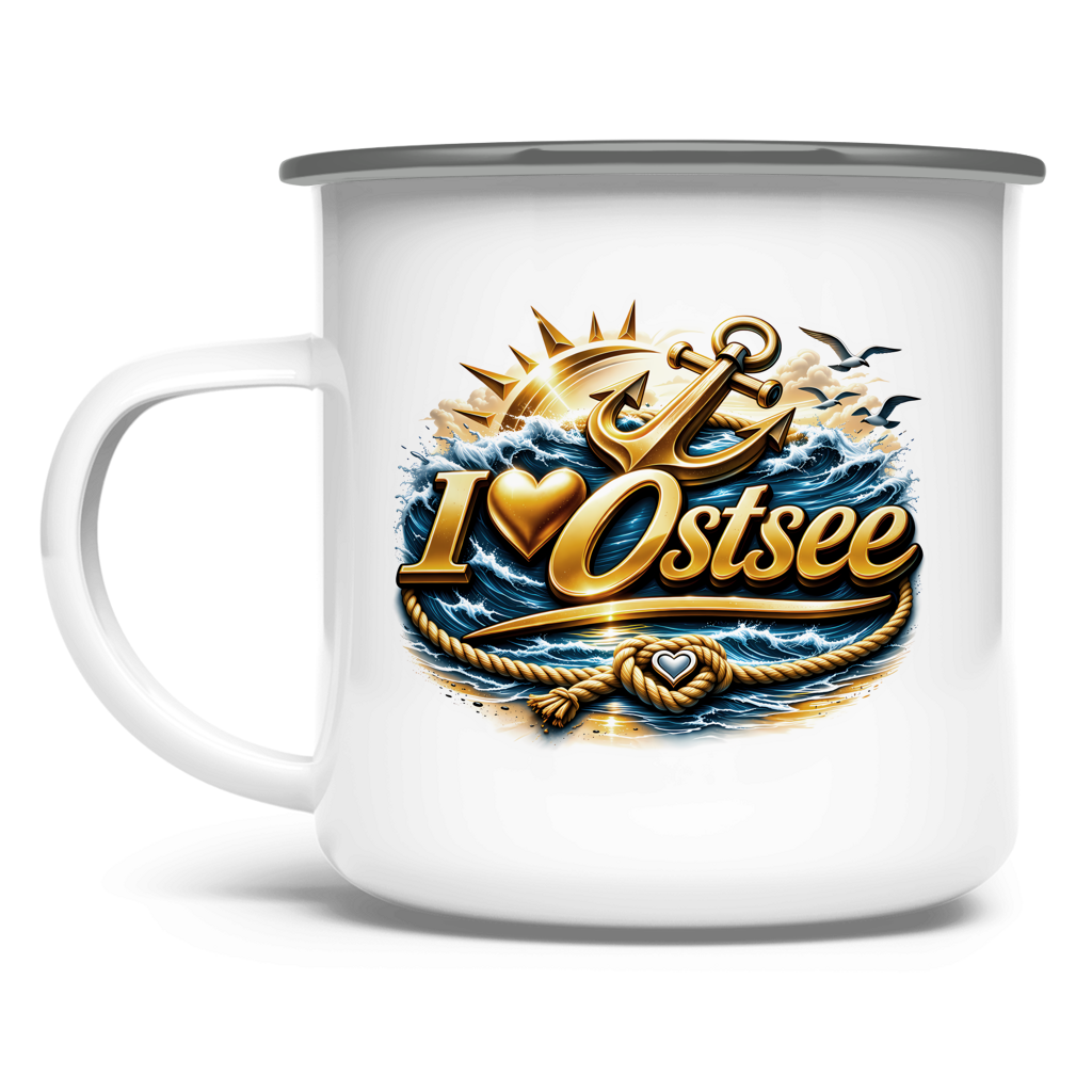 Emaille Tasse  love Ostsee #607 gold