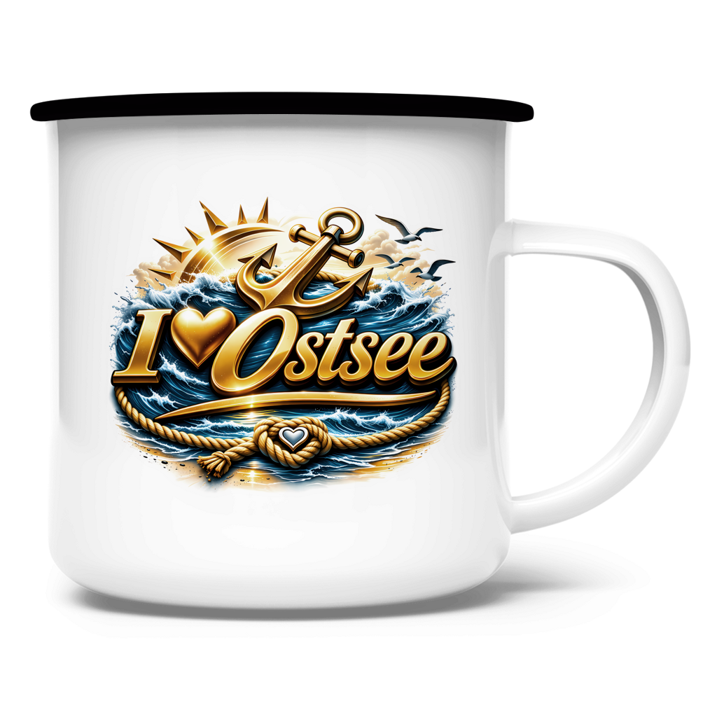 Emaille Tasse  love Ostsee #607 gold
