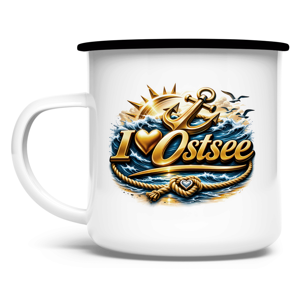 Emaille Tasse  love Ostsee #607 gold