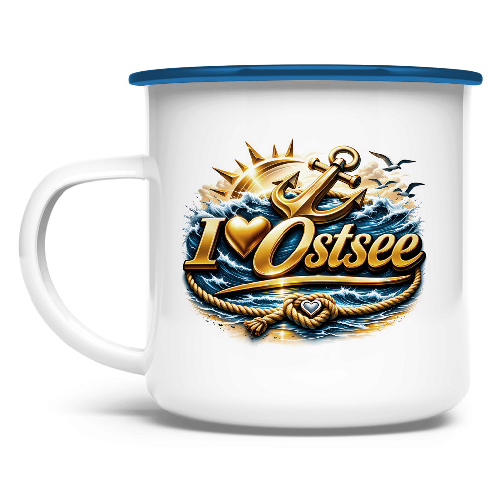 Emaille Tasse  love Ostsee #607 gold