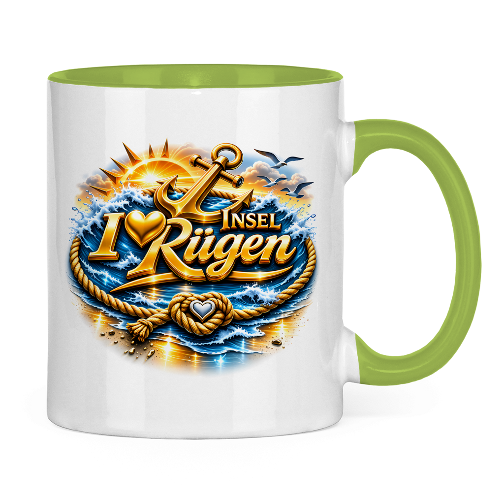 Keramik-Tasse zweifarbig  love Rügen #607 gold